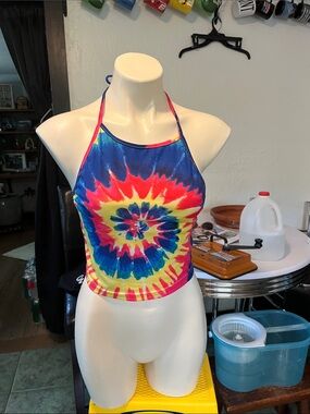 Tie-Dye Halter Crop Top - Multicolor